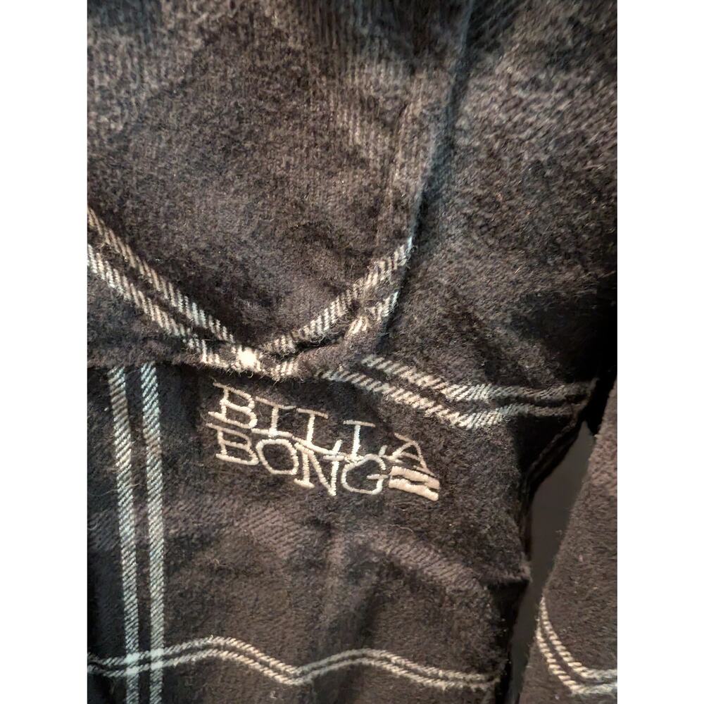 Billabong Men’s Large Black Gray Plaid Flannel Button Up Surf Skate Shirt - Picture 3 of 4